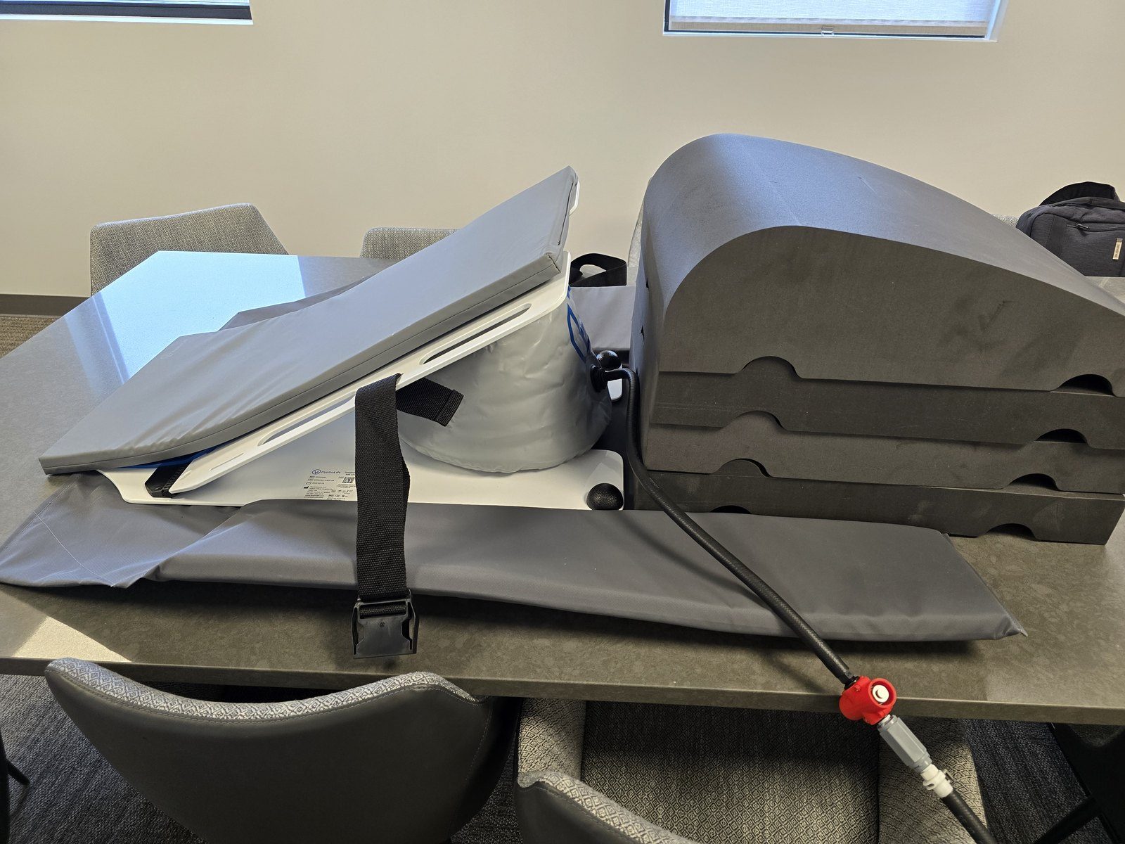 Inflated KyphoLift and KyphoWedge on an MRI table