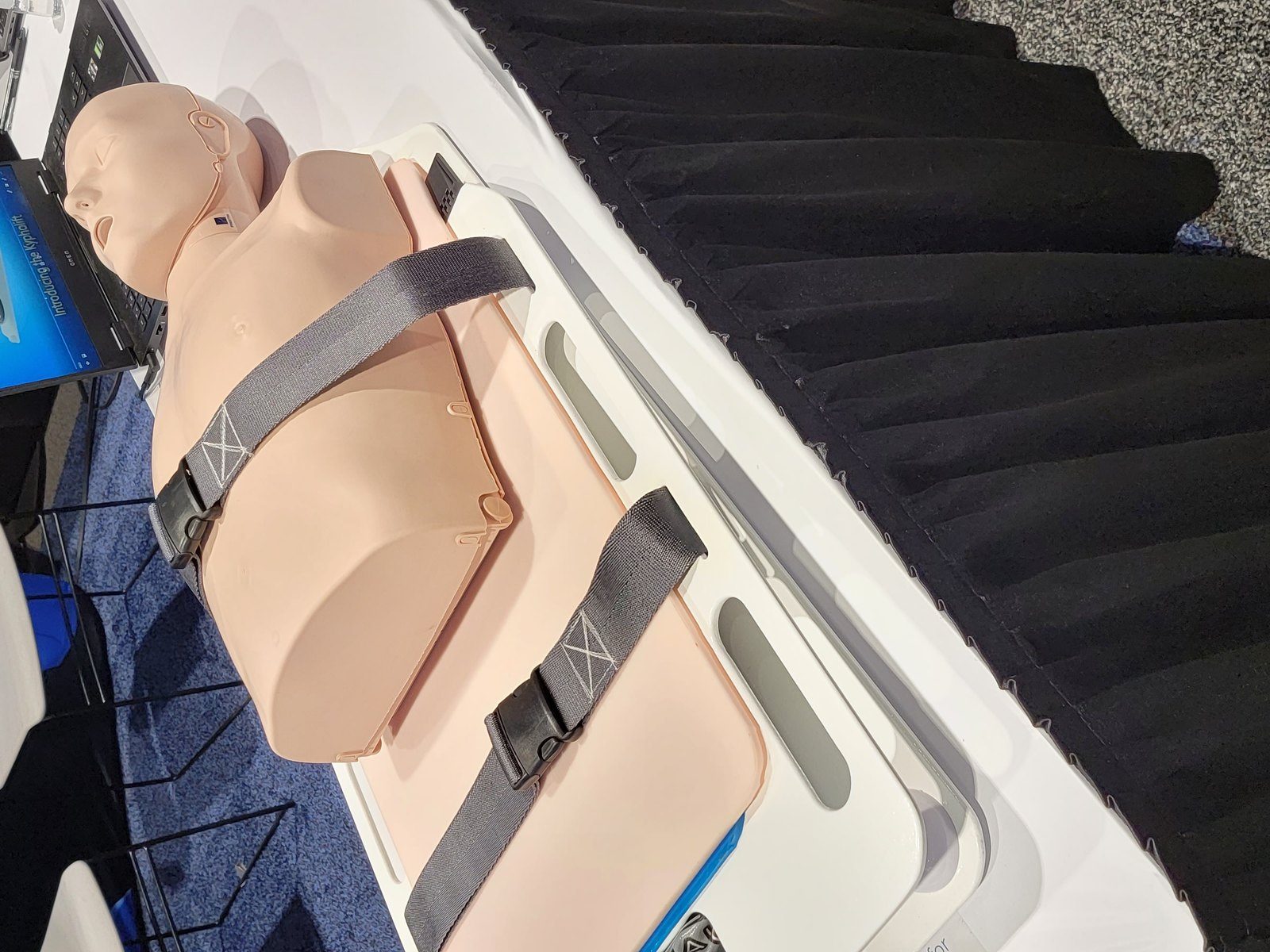 KyphoLift strapped on an MRI table, ready for the coil