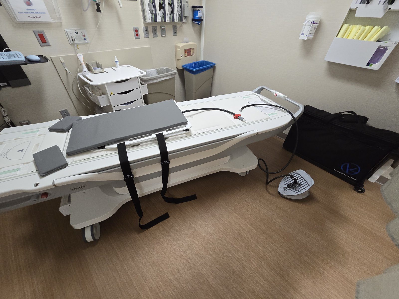 KyphoLift and KyphoWedge on an MRI table in the scanner room